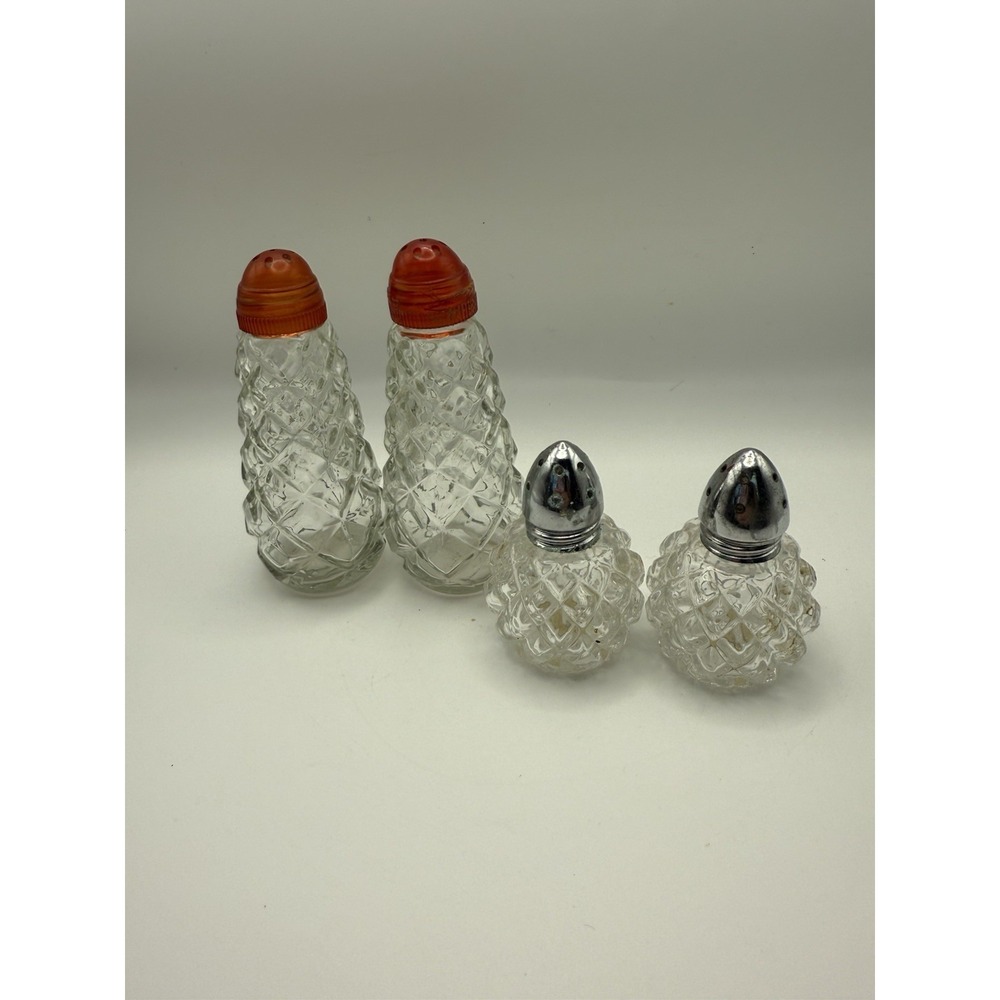 Vintage Set Of 4 Crystal Glass Salt & Pepper Shakers Mini & Standard